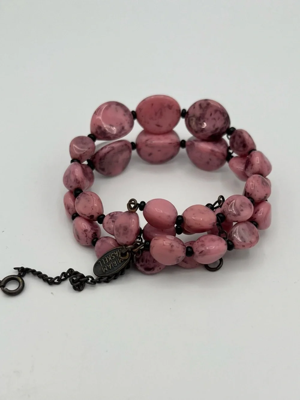 Rare Signed Miriam Haskell Mint Pink Art Glass Necklace Bracelet Set